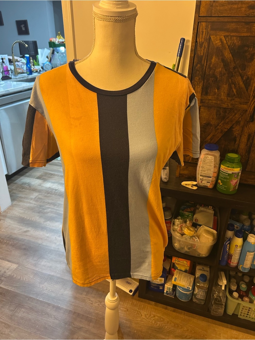 PacSun Vertical Stripe Short Sleeve Tee in Mustard, Navy, and Light Blue